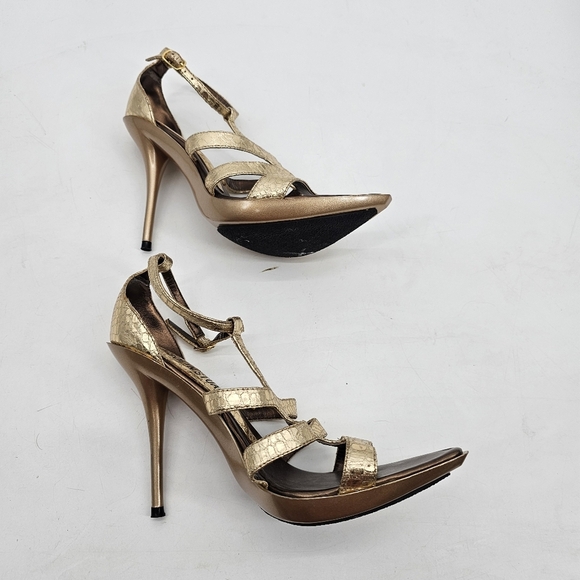 Colin Stuart Leather Gold Metallic Snip Toe Gladiator Heels Pumps Womens Size 8 - Picture 5 of 8